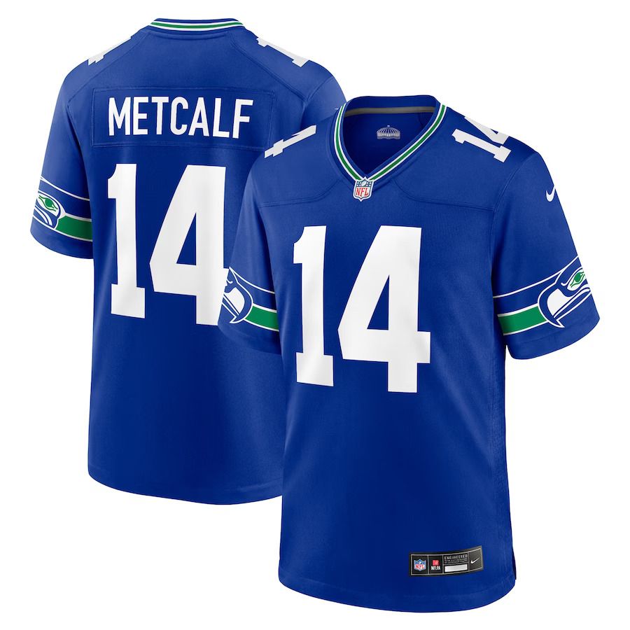 Men Seattle Seahawks #14 DK Metcalf Nike Royal Throwback Player Game NFL Jersey